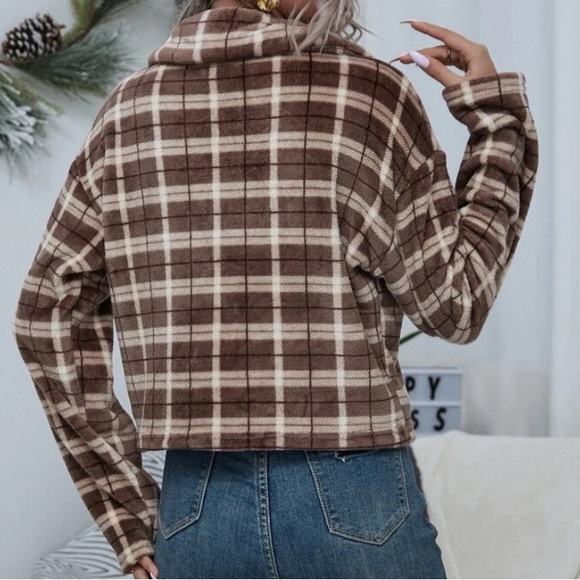 Soft Fuzzy Brown Plaid Button Up - Picture 2 of 4